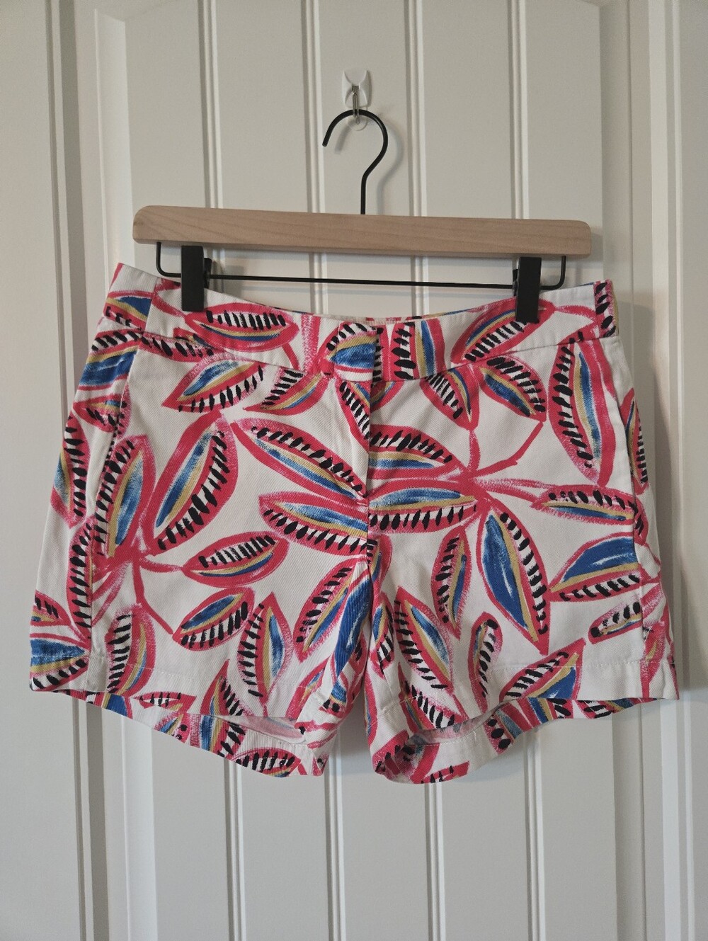 J. Crew White Shorts with Pink & Blue Leaf Print